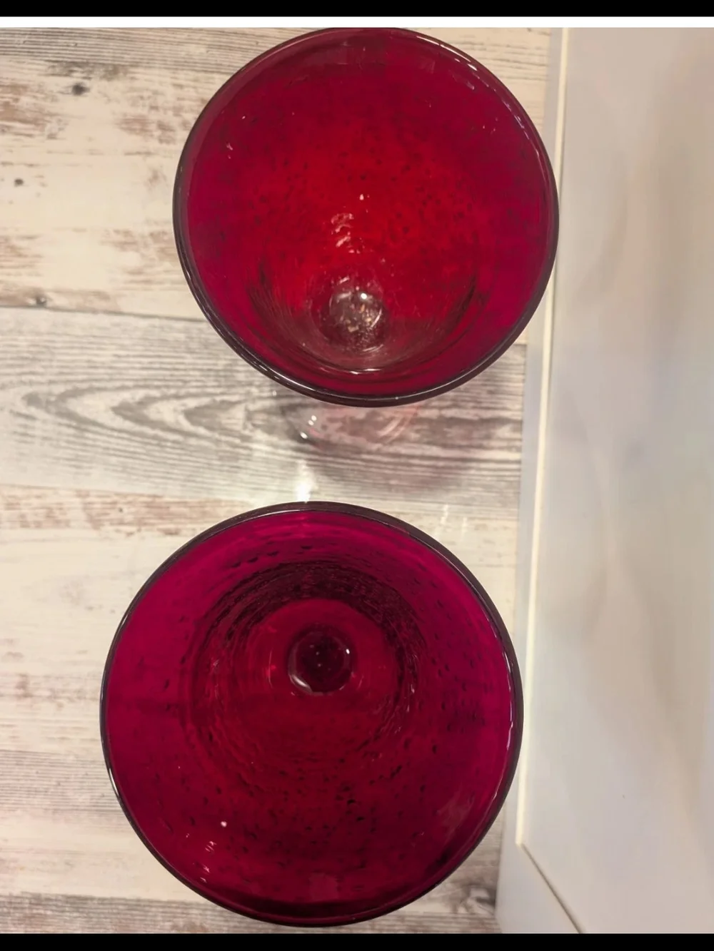 Pair of Artland Iris Ruby Red Seeded Glass Stemmed Goblets